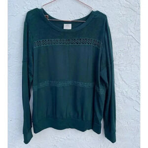 Knox Rose Womens Boho Lace Velvet Crew Neck Long Sleeve Sweater Green Sz XL